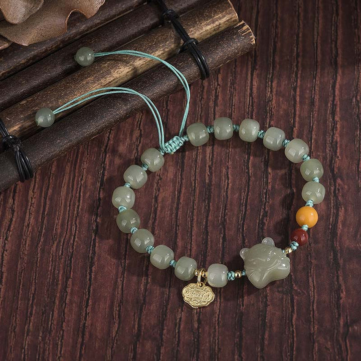 Chinese Zodiac Tiger Jade Blessing String Bracelet - image 3