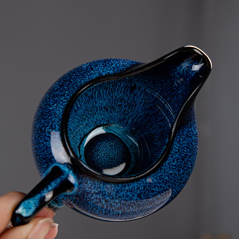 Buddha Stones Blue Gradient Color Chinese Gongfu Tea Ceramic Teapot Portable Gift Bag Box Set - image 17