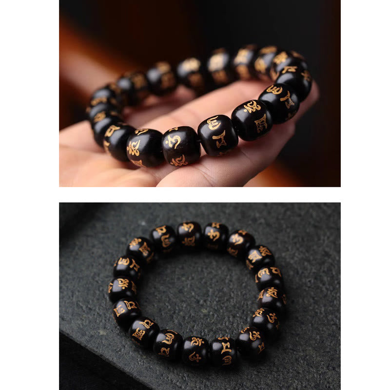 Buddha Stones Tibetan Ebony Wood Om Mani Padme Hum Engraved Peace Bracelet - image 5