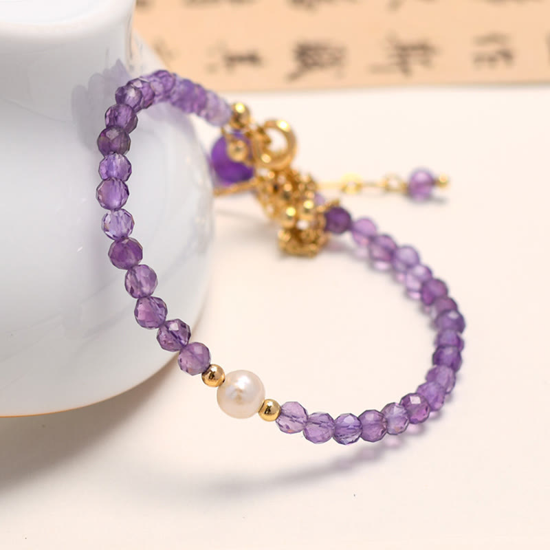 Buddha Stones 14K Gold Plated Amethyst Crystal Healing Double Layer Chain Bracelet - image 1