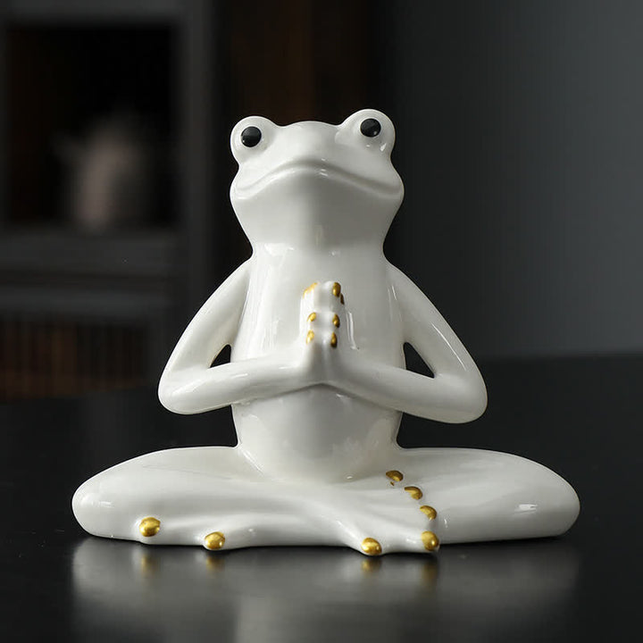 Buddha Stones Meditating Ceramic Zen Frog Statue Decoration - Praying Frog - White - image 3