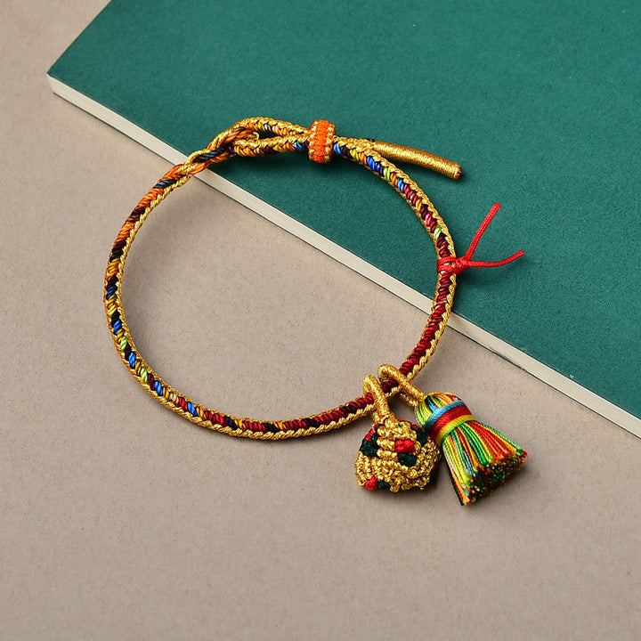 Buddha Stones Colorful Rope Luck Handmade Zongzi Golden Ball Charm Bracelet - image 1