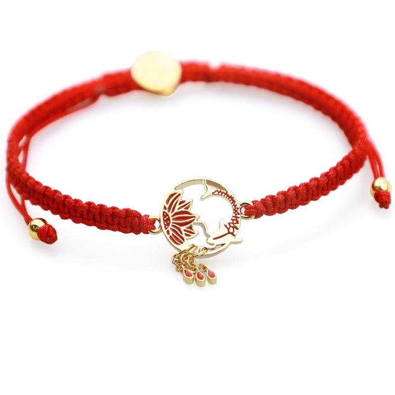 Buddha Stones Tibetan Handmade Lotus Koi Fish Lucky Red String Bracelet - image 5
