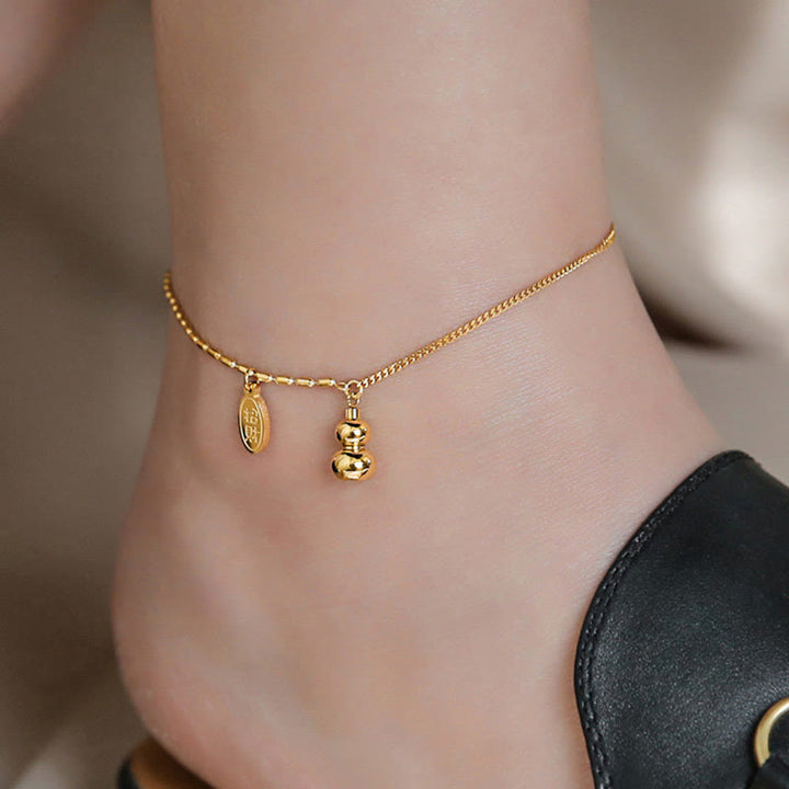 Buddha Stones 18k Gold Plated Copper Lucky Gourd Design Wealth Buckle Anklet - image 12