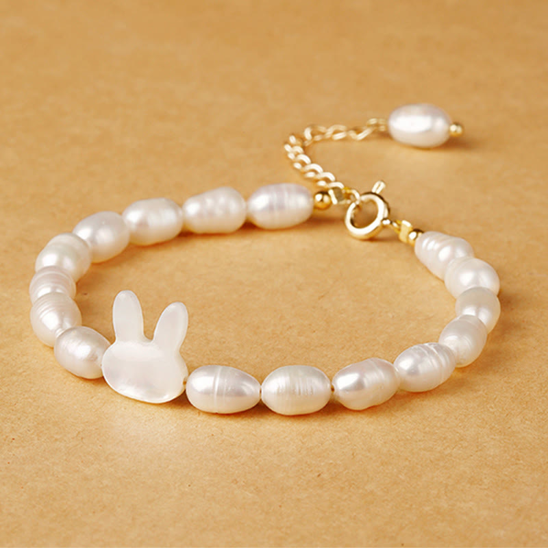 Buddha Stones Natural Pearl Cute Rabbit Sincerity Bracelet - Pearl(Healing♥Wisdom) - image 0