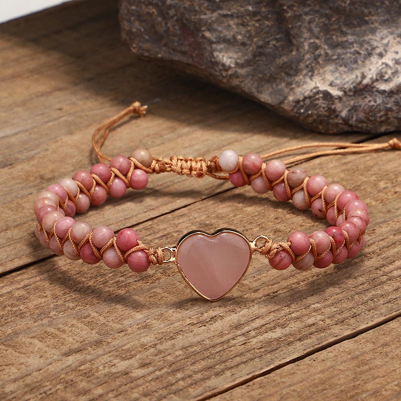 Natural Rhodonite Love Heart Healing Bracelet - Rhodonite - image 0