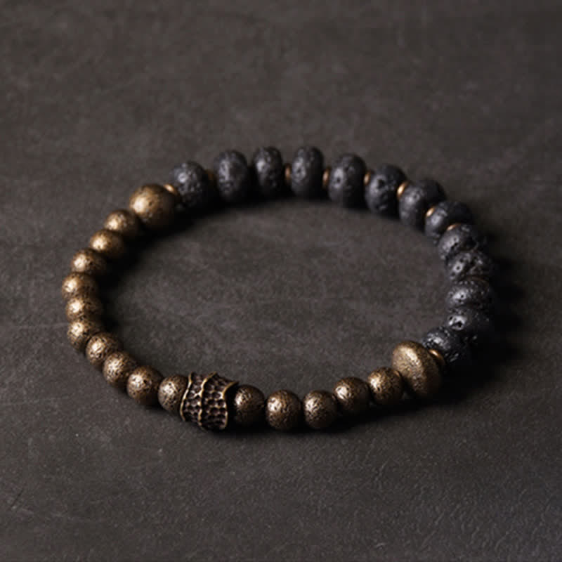Buddha Stones Lava Rock Stone Copper Balance Cuff Bracelet Bangle - image 5