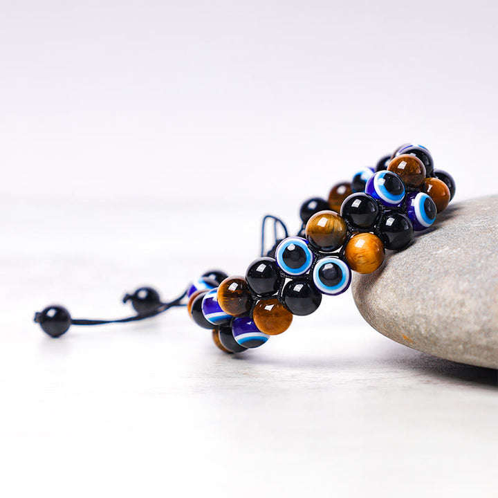 Buddha Stones Evil Eye Hematite Tiger Eye Protection Beaded Bracelet - image 10