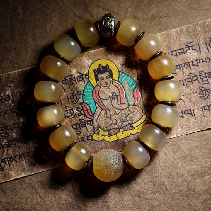 Buddha Stones Handmade Tibetan Sheep Horn Om Mani Padme Hum Auspiciousness Bracelet - image 6