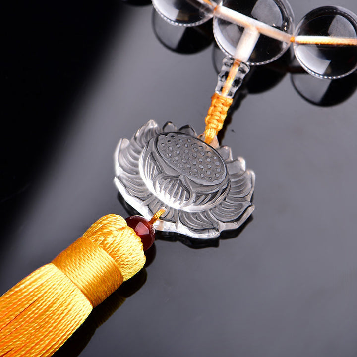 Buddha Stones Natural White Crystal Lotus Wrist Mala Meditation Tassels Pocket Mala Car Decoration - image 3