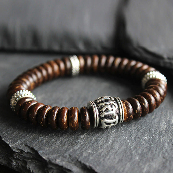 Buddha Stones Natural Tibetan Coconut Shell Om Mani Padme Hum Positive Bracelet - image 1