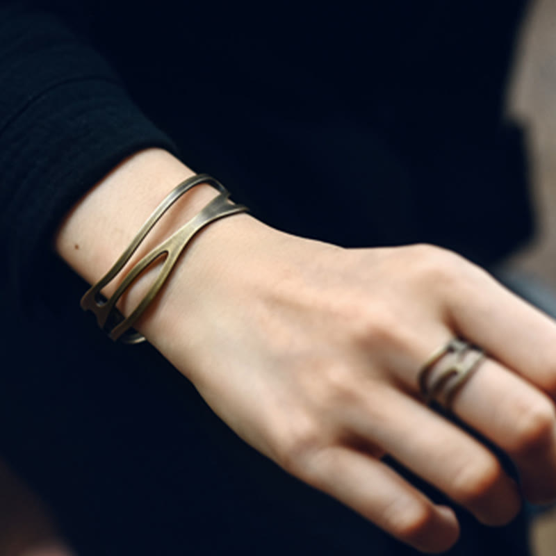 Buddha Stones Vintage Curved Copper Brass Wealth Adjustable Cuff Bracelet Bangle - image 7