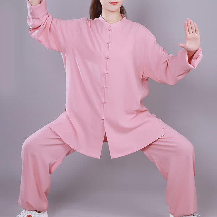 Buddha Stones Tai Chi Qigong Meditation Prayer Spiritual Zen Practice Unisex Cotton Linen Clothing Set - Pink - Long Sleeve - US14，UK/AU18，EU46 (3XL)  - image 11