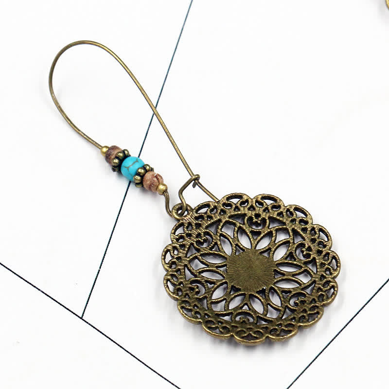 Round Flower Design Luck Dangle Drop Earrings - image 1