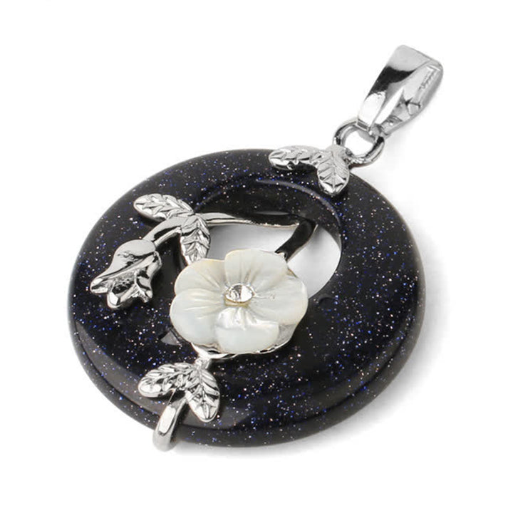 Buddha Stones Various Crystal Amethyst Green Aventurine Flower Healing Necklace Pendant - Blue Sandstone - image 38