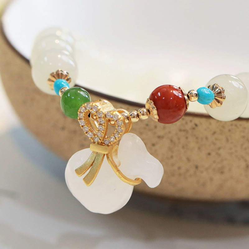Buddha Stones Natural Hetian White Jade 14K Gold Plated Money Bag Blessing Bracelet - image 4