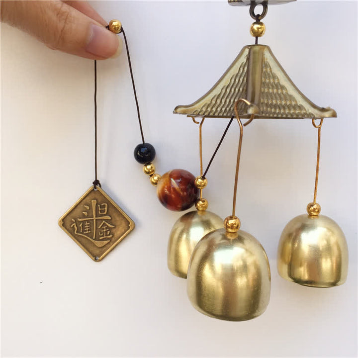 Buddha Stones Auspicious Wealth Cat Wall Hanging Chime Bell Copper Luck Handmade Home Decoration - image 2