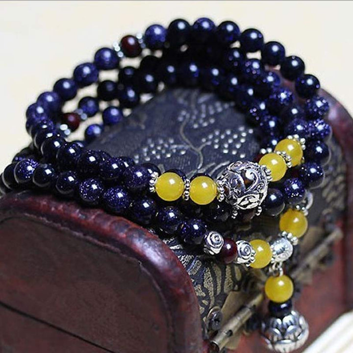 Buddha Stones Blue Sandstone Wealth Charm Bracelet Mala - 6mm*108 - image 0