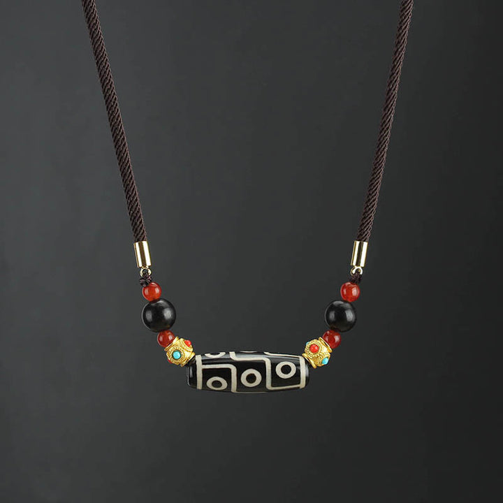 Buddha Stones Tibetan Nine-Eye Dzi Bead Protection Blessings String Necklace Pendant - Black White Nine-Eye Dzi Bead - image 0