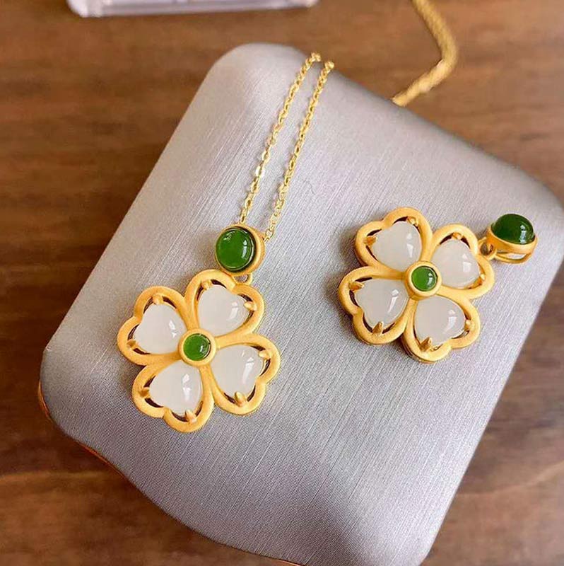 Buddha Stones 925 Sterling Silver Lucky Four Leaf Clover Jade Prosperity Necklace Chain Pendant - image 11