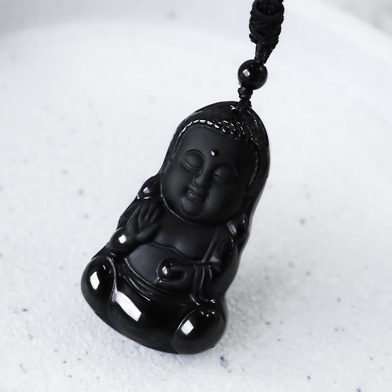 Buddha Stones Natural Black Obsidian Crystal Buddha Strength Protection Amulet Lucky Charm Pendant Necklace - image 6