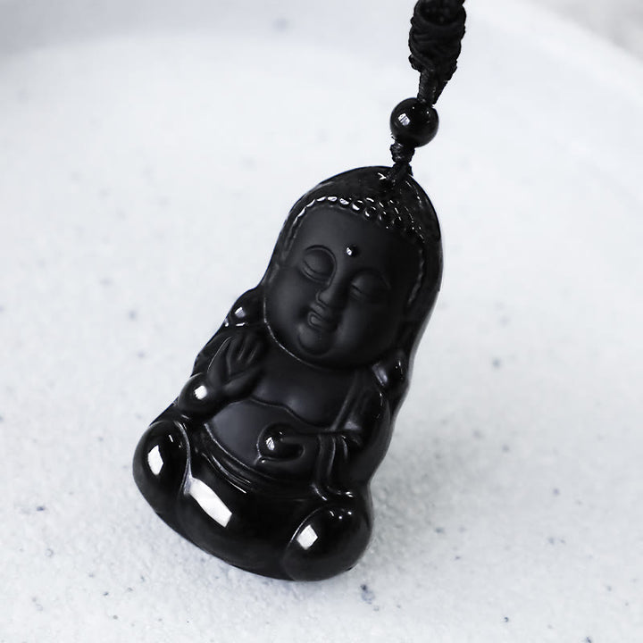 Buddha Stones Natural Black Obsidian Crystal Buddha Strength Protection Amulet Lucky Charm Pendant Necklace - image 6