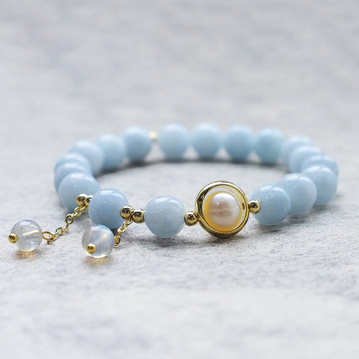 Buddha Stones Aquamarine Pearl Healing Moonstone Beads Charm Bracelet - image 2