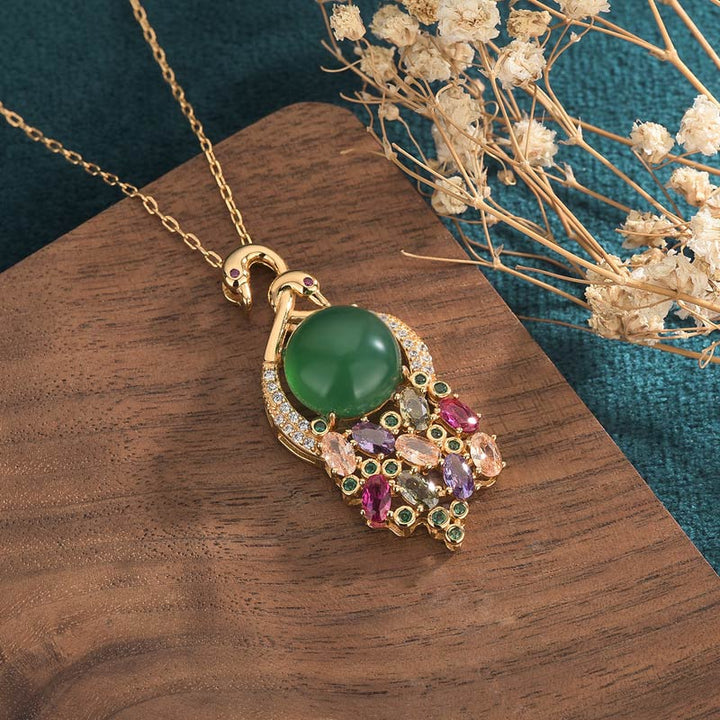 Buddha Stones Cyan Jade Success Necklace Chain Pendant - image 1