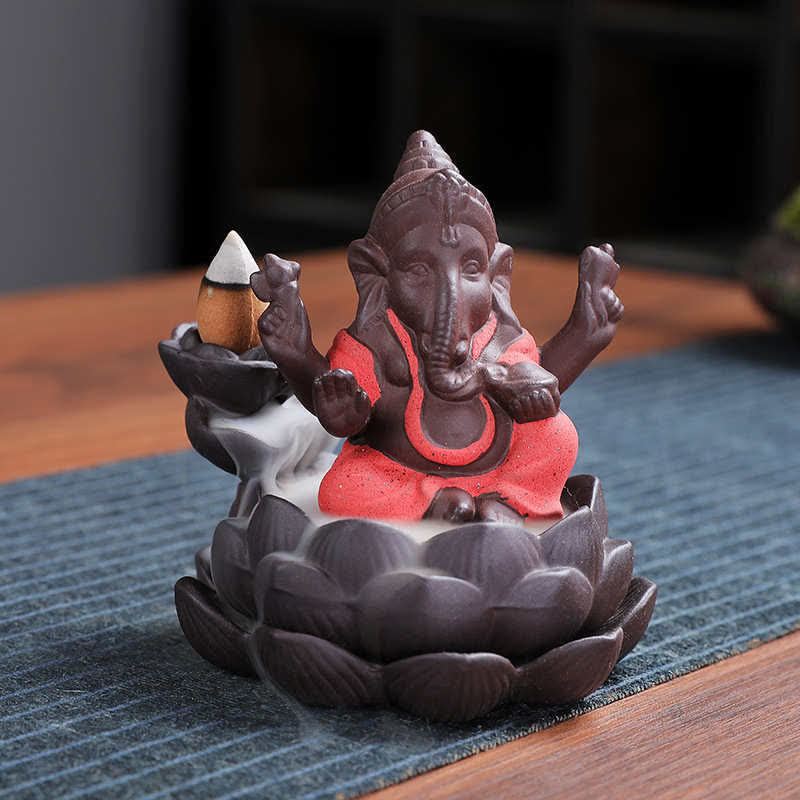 Ganesh Elephant Purple Clay Backflow Smoke Fountain Protection Incense Burner - Red - image 9