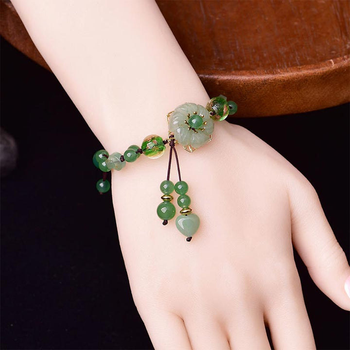 Buddha Stones Natural Green Jade Luck Dangling Flower Bracelet - image 2