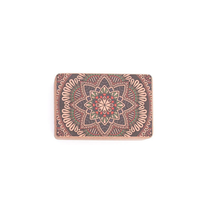 Buddha Stones Tibetan Mandala Mindful Yoga Cork Block - Green Red Mandala - image 3