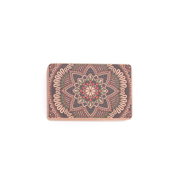 Buddha Stones Tibetan Mandala Mindful Yoga Cork Block - Green Red Mandala - image 3