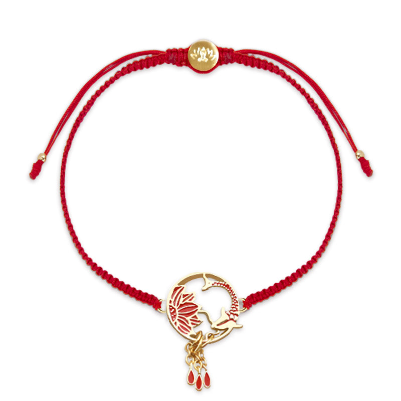 Buddha Stones Tibetan Handmade Lotus Koi Fish Lucky Red String Bracelet - image 0