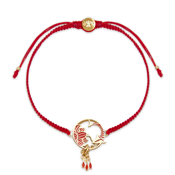 Buddha Stones Tibetan Handmade Lotus Koi Fish Lucky Red String Bracelet - image 0
