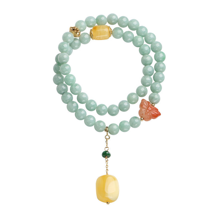 Buddha Stones 925 Sterling Silver Natural Jade Amber Butterfly Luck Abundance Bracelet - image 6