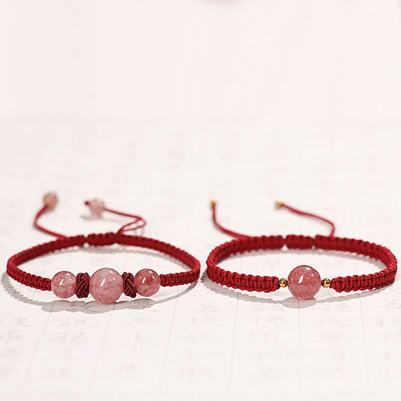 Buddha Stones Natural Strawberry Quartz Crystal Love Red String Weave Bracelet Anklet - image 14