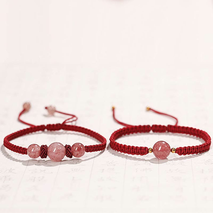 Buddha Stones Natural Strawberry Quartz Crystal Love Red String Weave Bracelet Anklet - image 14