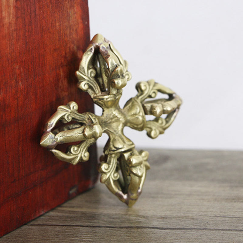 Nepal Handmade 5 Prong Double Dorje Copper Strength Vajra - image 8
