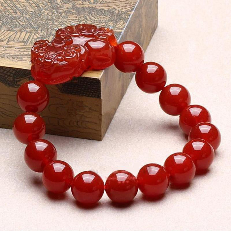 Buddha Stones Red Agate Lucky Pixiu Wealth Luck Bracelet - image 3