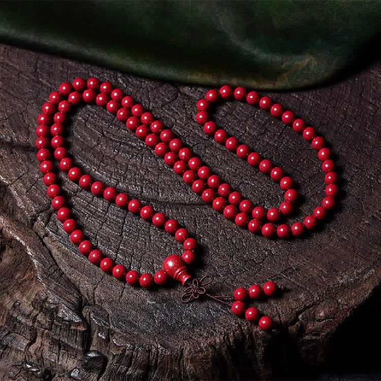 Buddha Stones 108 Mala Beads Cinnabar Om Mani Padme Hum Pattern Engraved Blessing Bracelet - 6mm*108 Round Beads - image 15