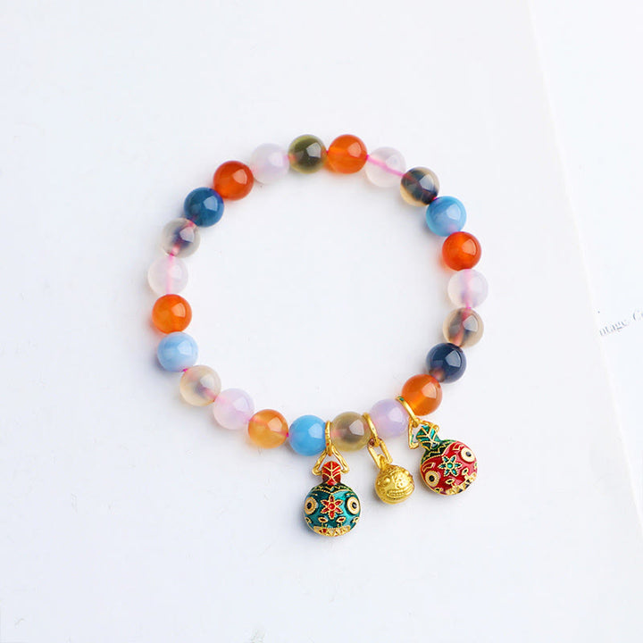 Buddha Stones Colorful Candy Agate Gold Swallowing Beast Family Peach Harmony Charm Bracelet - Candy Agate&Gold Swallowing Beast Family - image 1