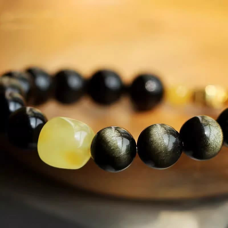 Buddha Stones 925 Sterling Silver Chinese Zodiac Natal Buddha Natural Gold Sheen Obsidian Amber Wealth Protection Bracelet - image 4
