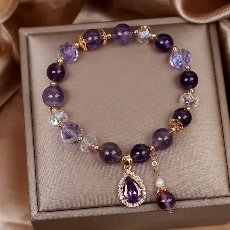 Buddha Stones Natural Amethyst Zircon Love Heart Healing Soul Charm Bracelet - image 3