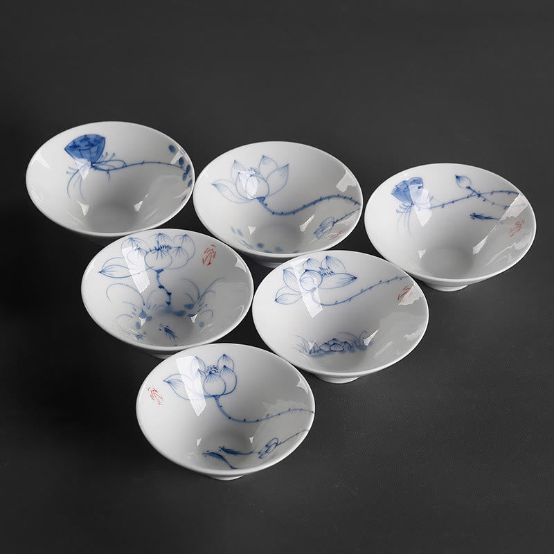 Buddha Stones Vintage Plum Orchid Bamboo Chrysanthemum Lotus Koi Fish Ceramic Teacup Kung Fu Tea Cups - image 10