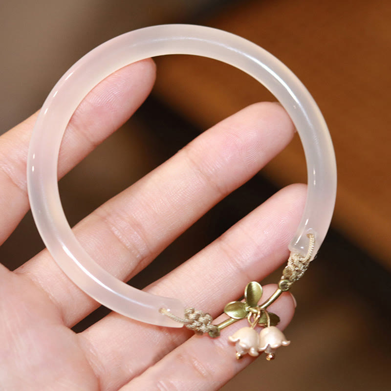 Buddha Stones Lily of the Valley Flower Happiness Strength Bracelet Bangle - Lily of the Valley Bangle - image 0