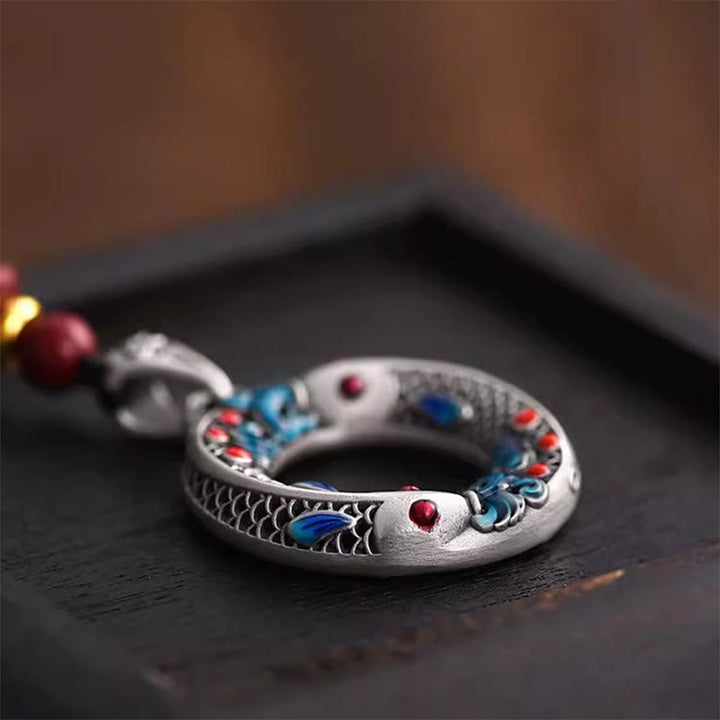 Buddha Stones Koi Fish Peace Buckle Copper Wealth Luck Necklace Pendant - image 3