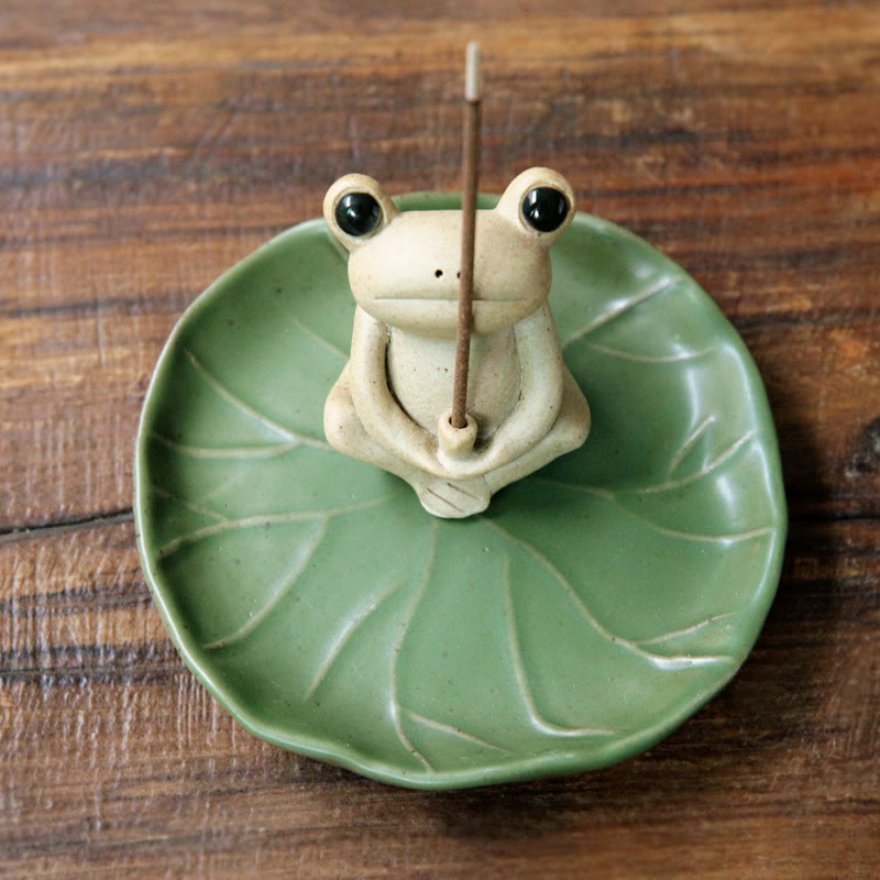 Buddha Stones Handmade Ceramic Stick Frog Incense Burner Decoration - image 1