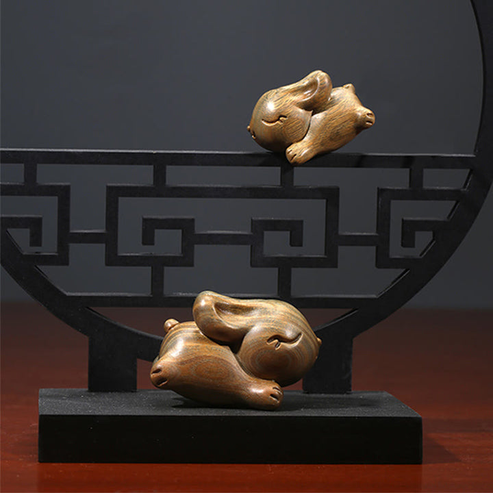 Buddha Stones Green Sandalwood Small Mini Cute Rabbit Bunny Peace Decorations - image 13