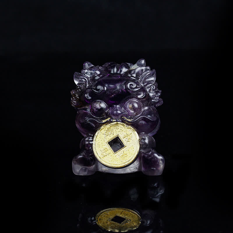 Buddha Stones Handmade Cute PiXiu Gold Coin Crystal Fengshui Energy Wealth Fortune Home Decoration - Amethyst(Wisdom♥Inspiration) - image 8