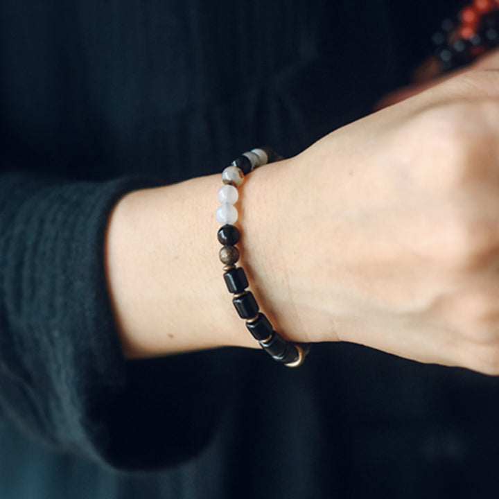 Buddha Stones Ebony Wood Red Jasper Moss Agate Crystal Copper Peace Couple Bracelet - image 13